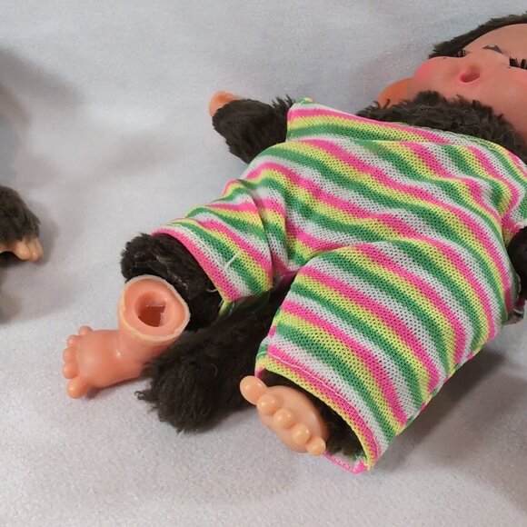 Sekiguchi Monchhichi 3 Set Vintage Sleep Eyes Brown Monkey Plush Stuffed Toy Lot - Picture 14 of 15